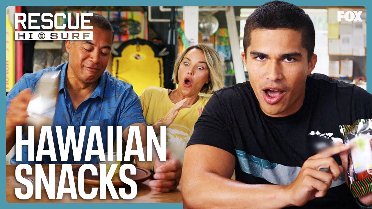 The Cast Reacts To Popular Hawaiian Snacks | Rescue: HI-Surf