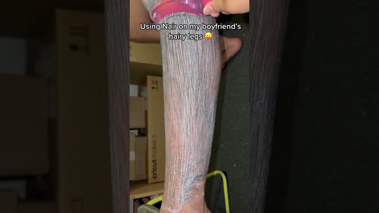 Girl uses Nair on her boyfriend's hairy legs! #shorts