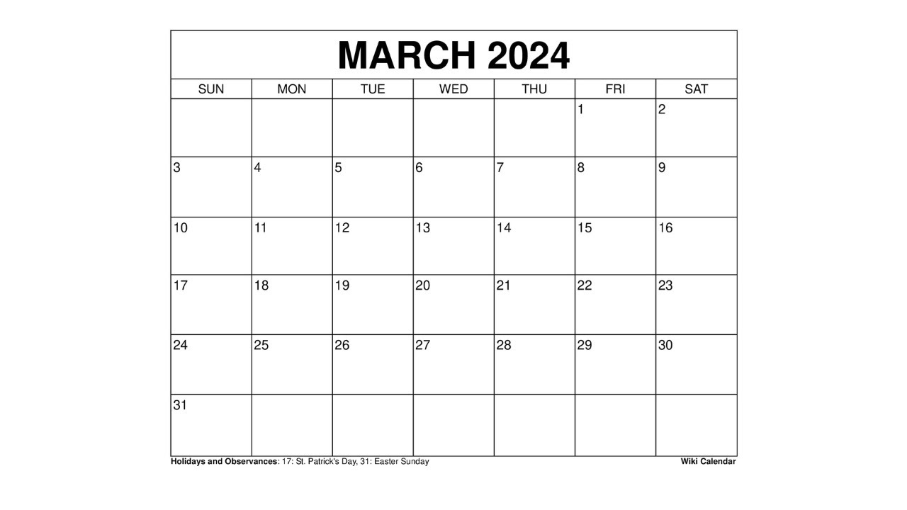 Free Printable March 2024 Calendar Templates With Holidays - Wiki Calendar