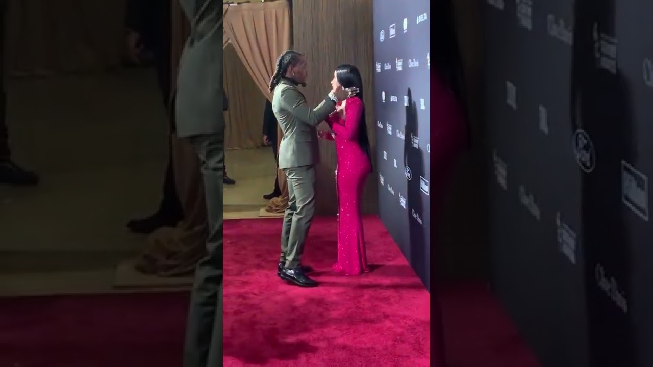 CardiB With her Husband off set on the Red carpet at the Pre- Grammy #cardib #ytshortvideo