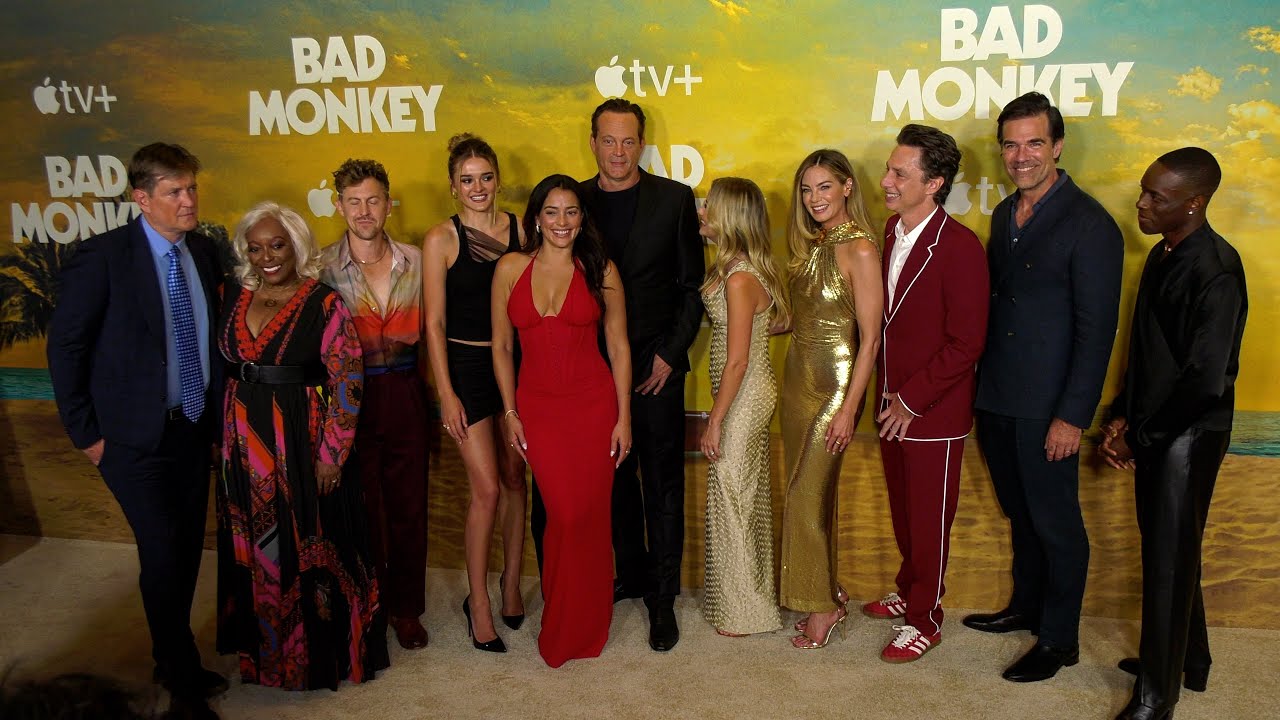 The cast of Apple's "Bad Monkey" poses together at the world premiere in Los Angeles