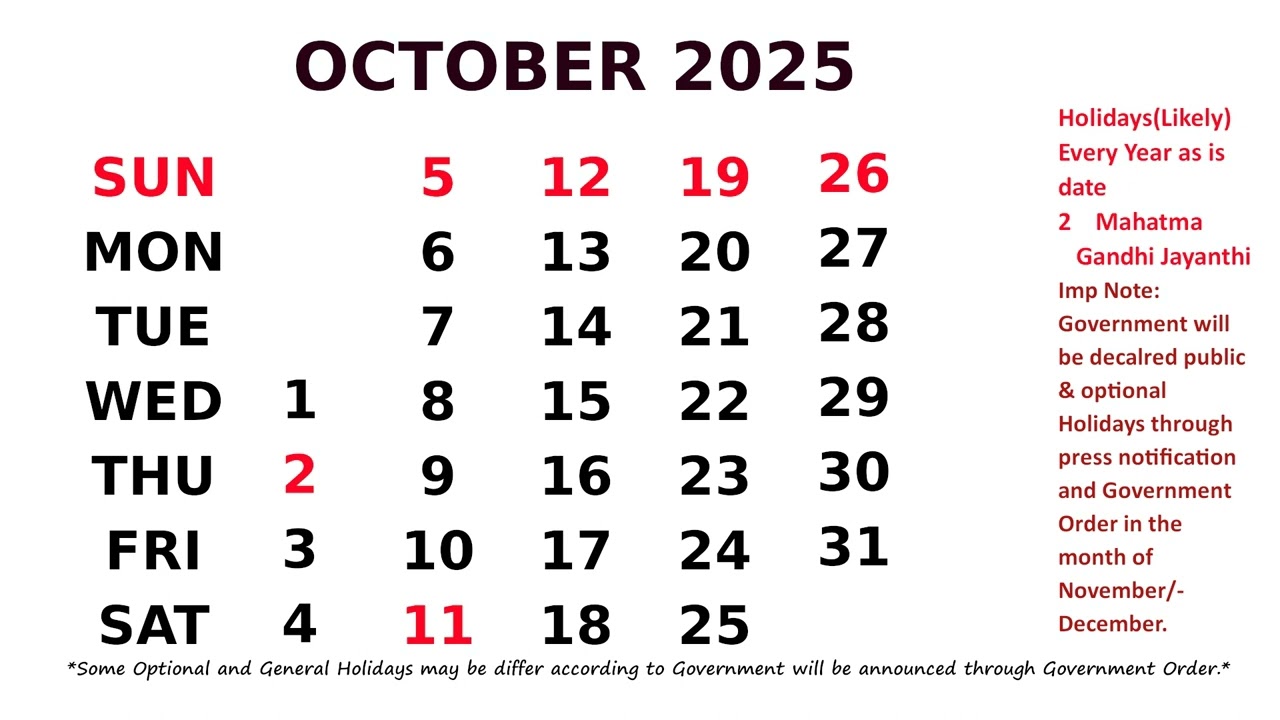 October Calendar 2025